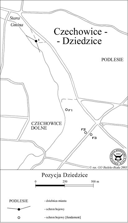 Mapa-szkic sytuacyjny położenia schronów Mapa-szkic sytuacyjny położenia schronów