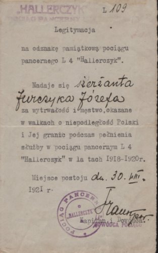 Legitymacja żołnierza Jurczyka, mieszkanca naszego miasta Legitymacja żołnierza Jurczyka, mieszkanca naszego miasta